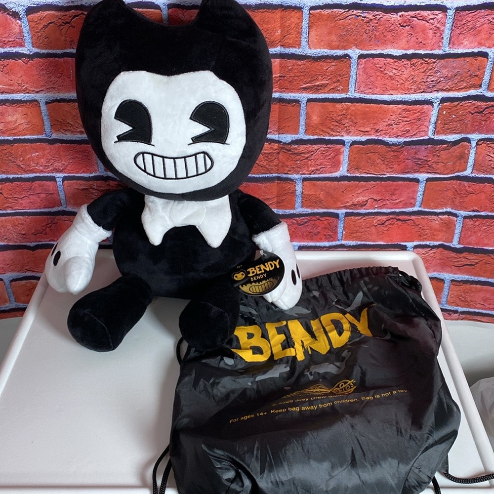 Bendy And The Ink Machine Plush Toy With Drawstring Bag Black White Collectible